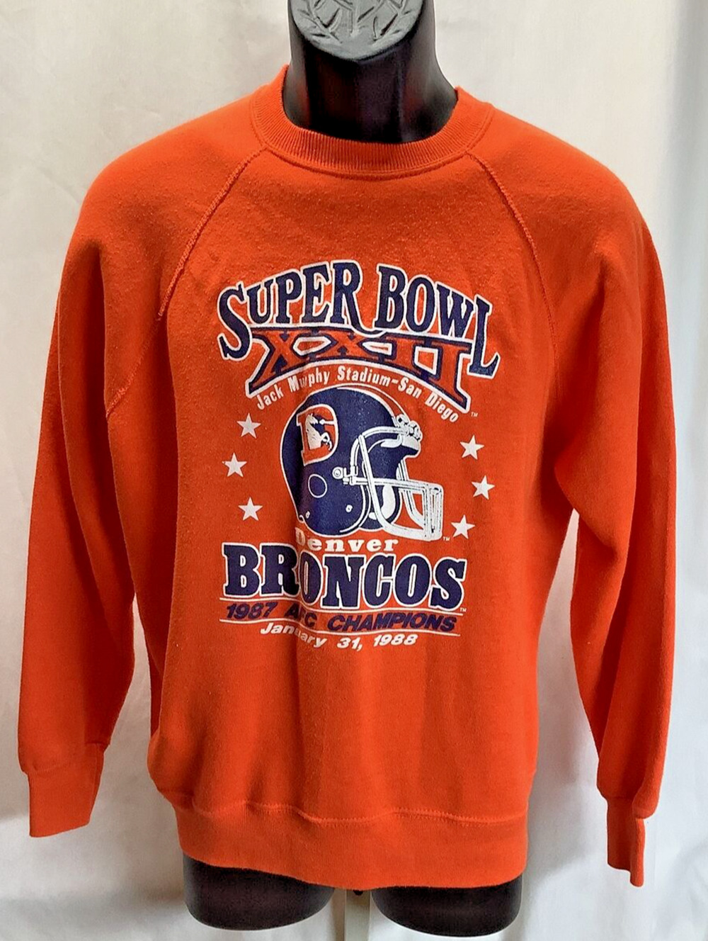 Vintage 1988 Denver Broncos Super Bowl XXII Sweatshirt XL Orange Bassett Walker
